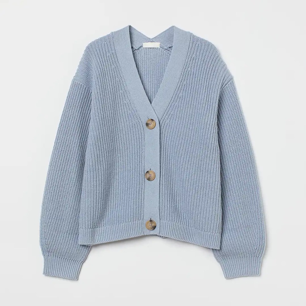 Light Blue Ribbed Button-Front Women’s Cardigan Sweater H&M